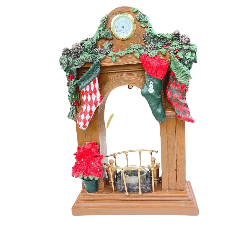 Yankee Candle Christmas‎ Mantle Stockings Clock Poinsettia Candle Holder 12.5in